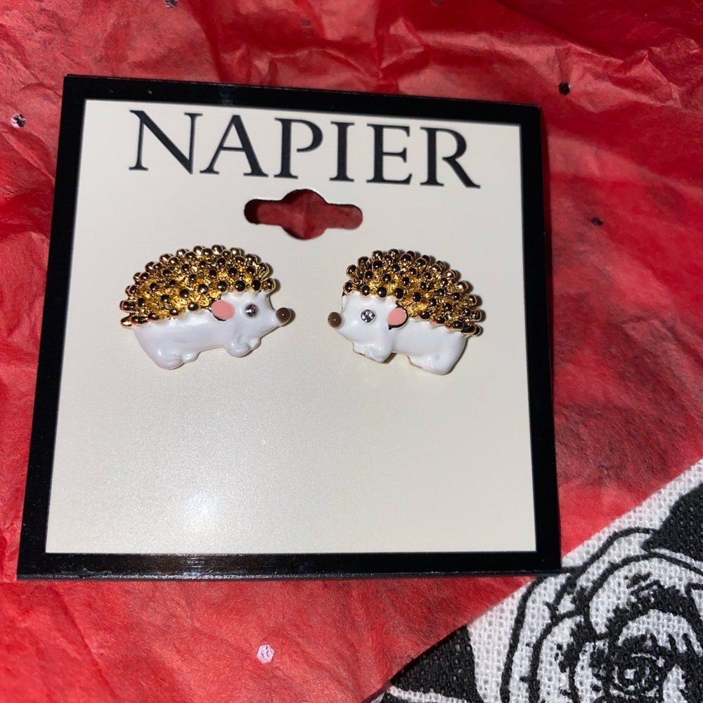 New Napier Gold Tone Hedgehog Stud Earrings